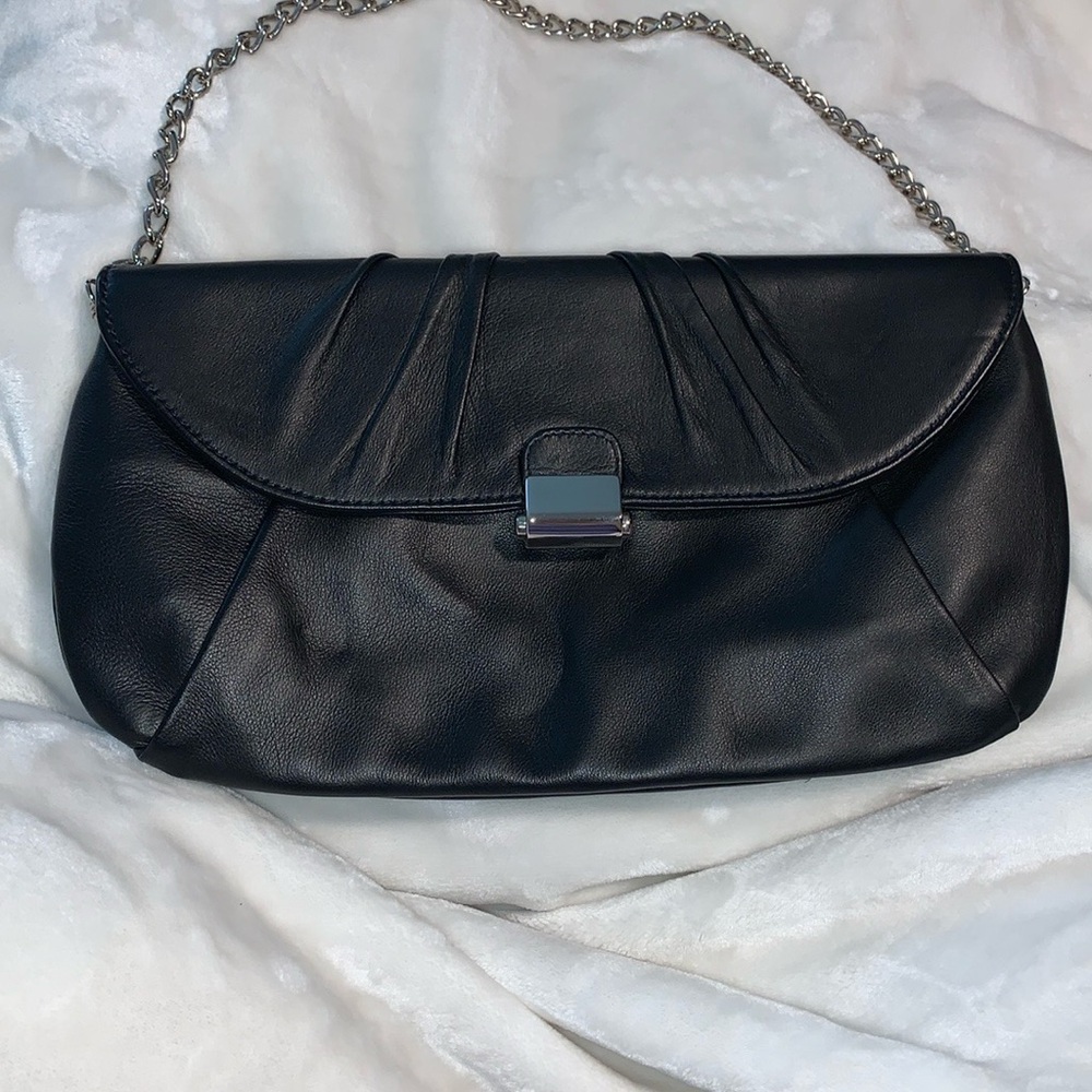 Sabrina Love black leather clutch